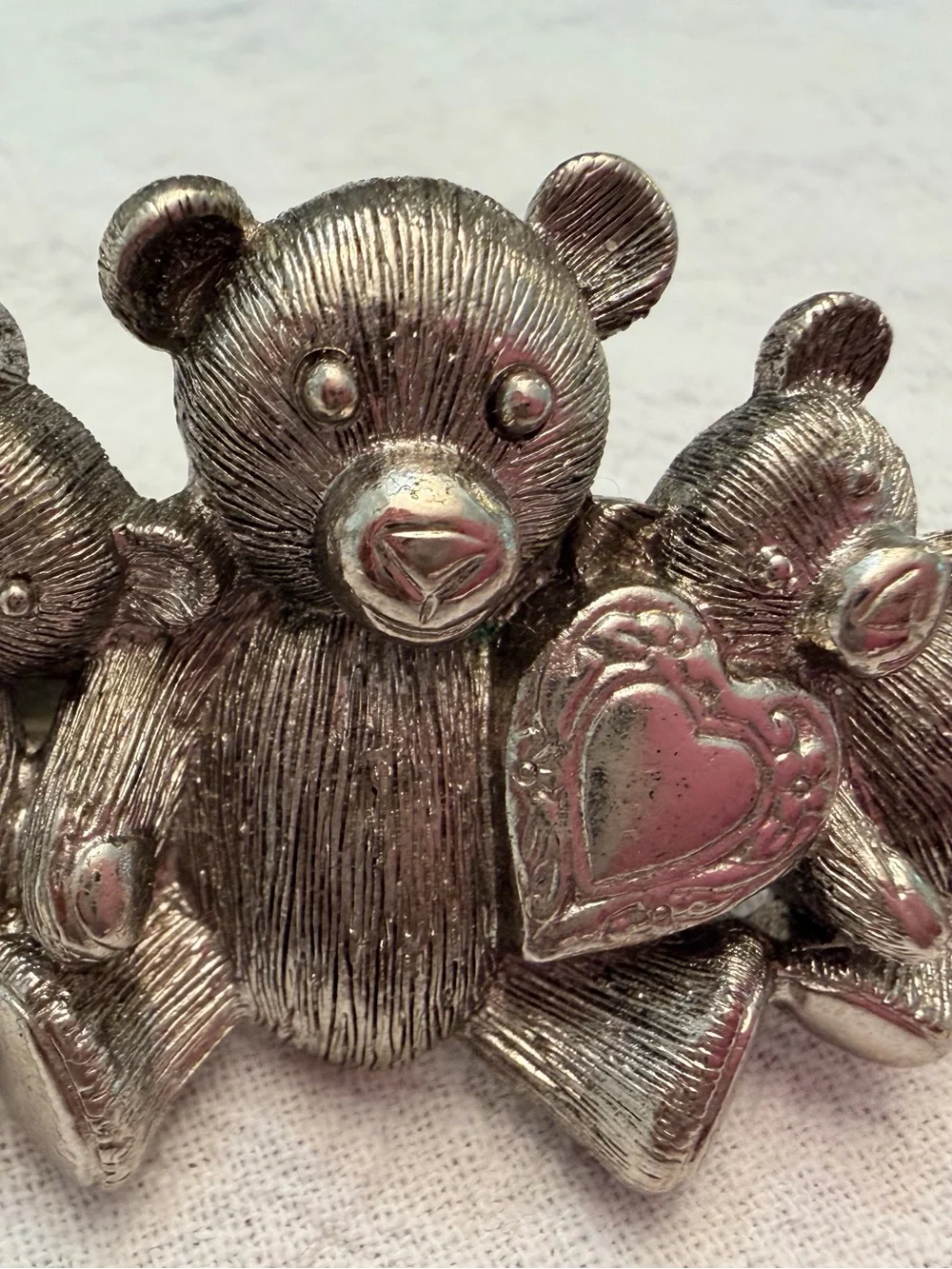 Vintage French Pewter Teddy Bear Hair Barrette Clip Made In France EUC Beautiful